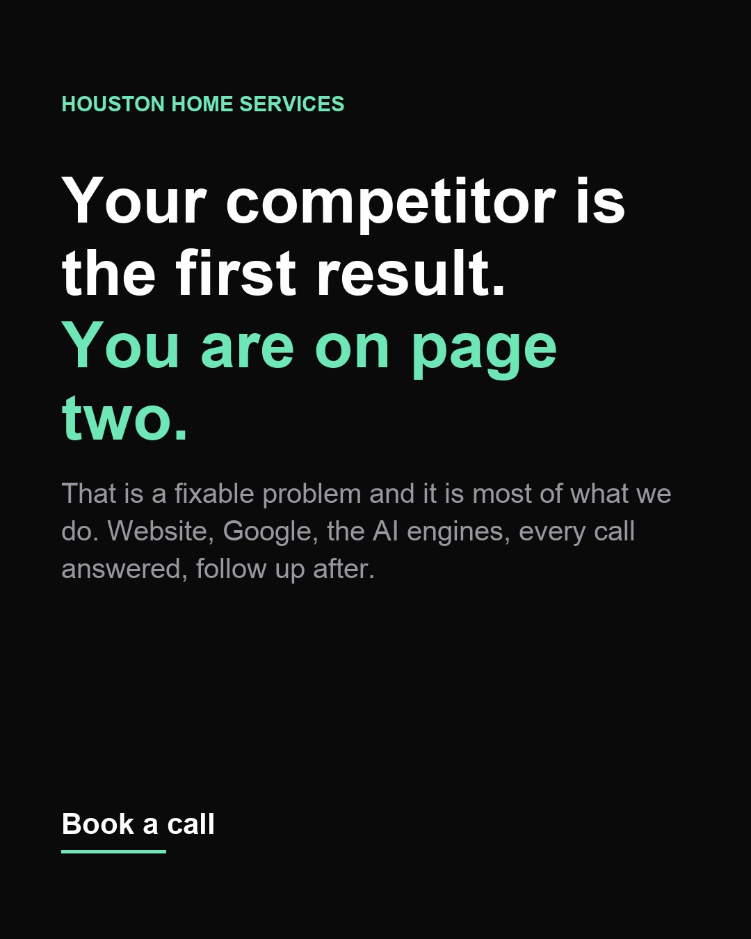A dark text card reading Your competitor is the first result. You are on page two.