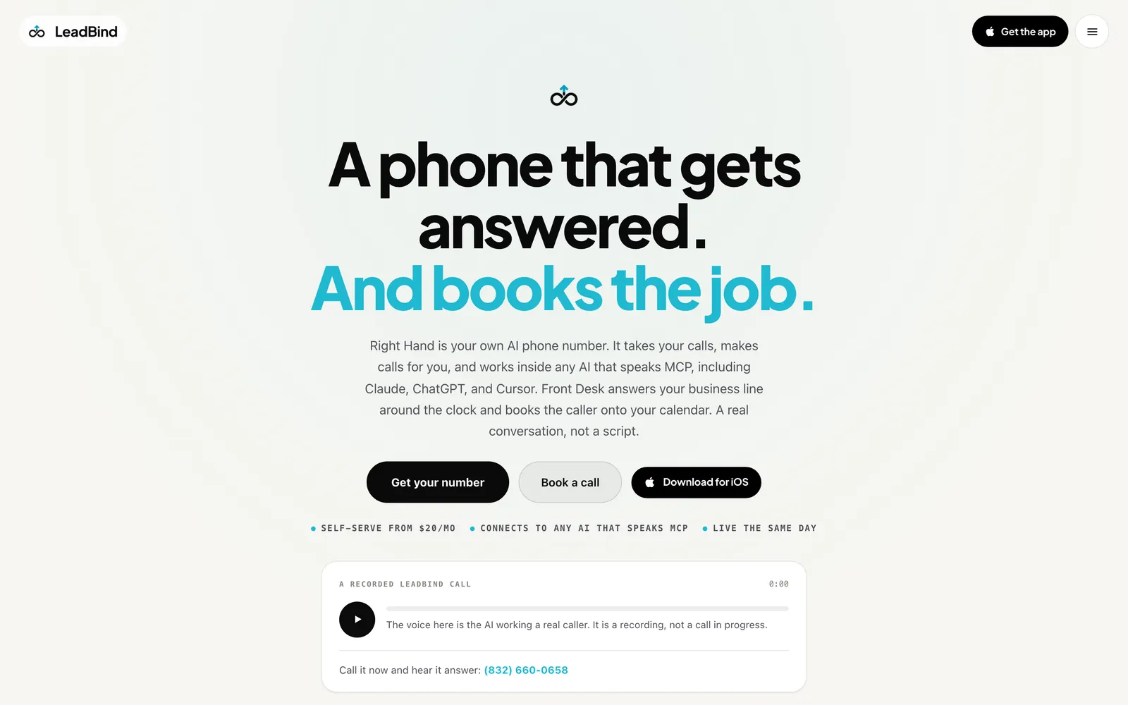 The LeadBind website, showing the brand system we designed for it