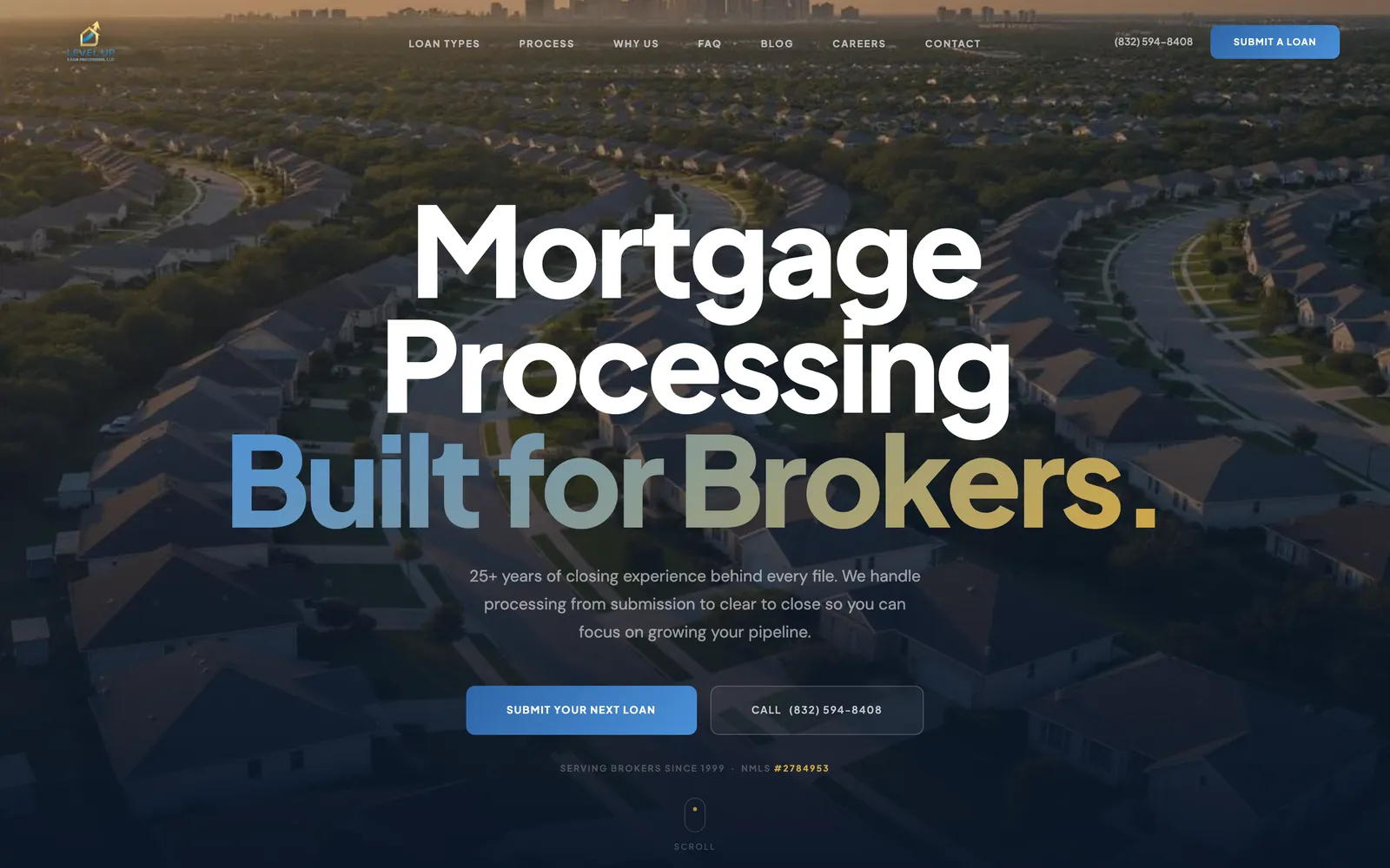 The Level Up Loan Processing website homepage